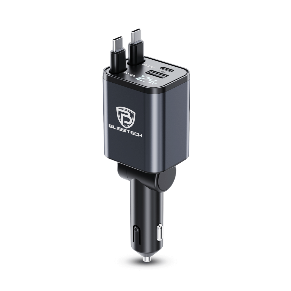 ที่ชาร์จในรถยนต์ BLISSTECH รุ่น MINI-CC 36W FAST CHARGE สายชาร์จยืดหดได้ 80ซม. 2 TYPE-C / USB-A / USB-C_0